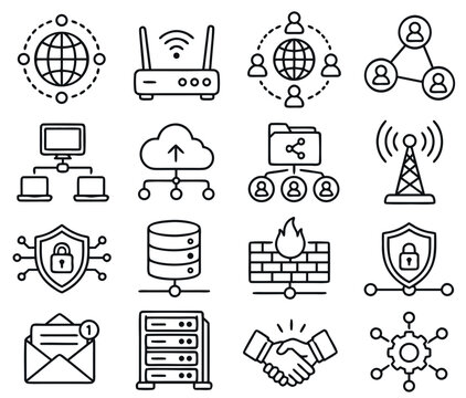 Minimal Networking UI Icon Set &ndash; Clean Line Technology Icons for Web, App and Dashboard Interface