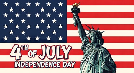Naklejka premium Statue of liberty with american flag for independence day celebration