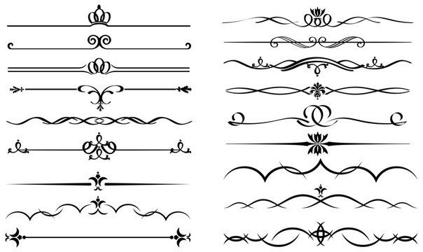 Floral divider line set vintage decorative border elegant swirl elements