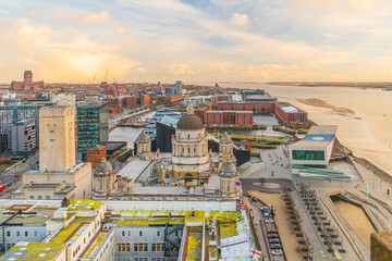 Fototapeta premium Liverpool city skyline from top view, cityscape of United Kingdom