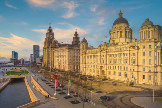 Liverpool city skyline, cityscape of United Kingdom