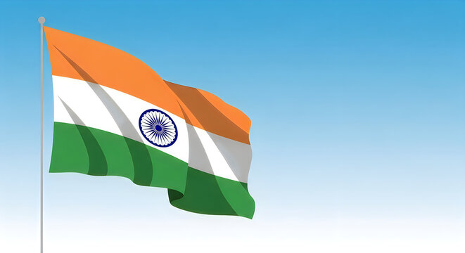 India independence day vibrant tricolor flag waving against blue sky