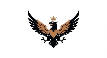 Obraz premium Majestic Heraldic Black Eagle With Golden Crown And Wide Spread Wings Emblem