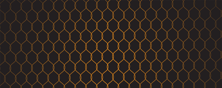Abstract Orange Hexagonal Chain Link Fence Pattern on Black Background