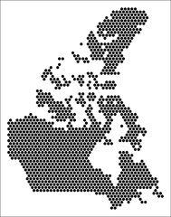 Obraz premium Canada hexagon map. Plain black and white dotted shape template. Country tiny hexagon cells. Canada flat honeycomb template. Vector Illustration.
