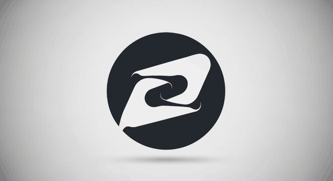 Abstract modern digital logo design with a dynamic flowing shape inside a dark circle representing innovation and connection clean gradient background with subtle shadow