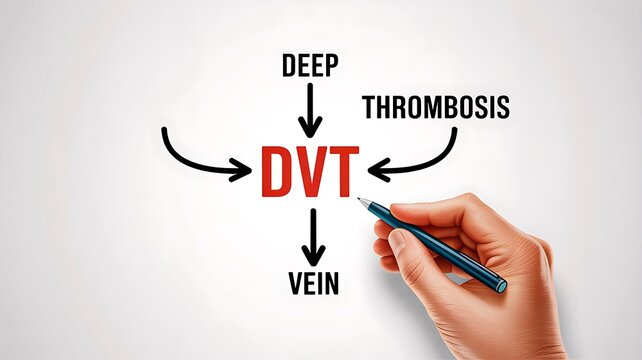 Deep vein thrombosis DVT medical concept with diagram and hand writing explanation on white background