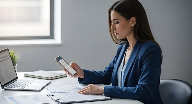 Professional businesswoman analyzing data and strategy on laptop