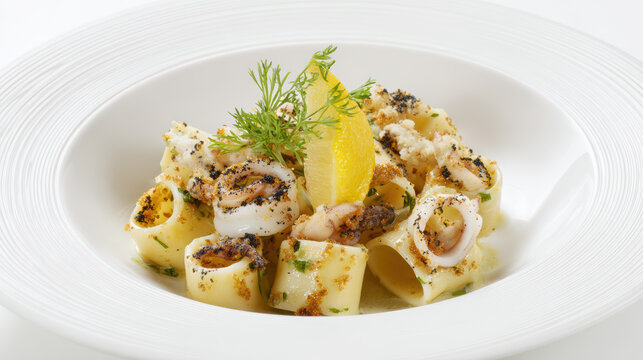 nero di seppia pasta with gold dusted presentation