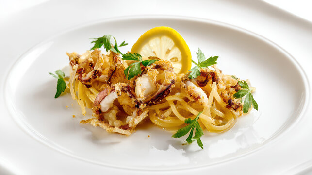 nero di seppia pasta with gold dusted presentation