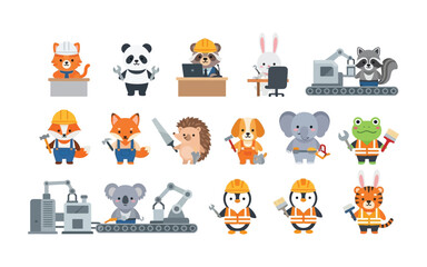 Fototapeta premium Toon animals in various professions.