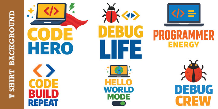 Programming humor and developer lifestyle graphics for t shirt printing and web design use.