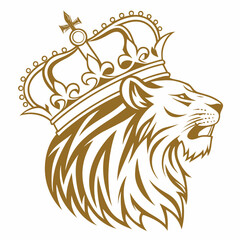 Lion king profile with classic royal crown vector art. © Nasima