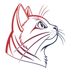 Feline head in stylish red and blue outline. © Nasima