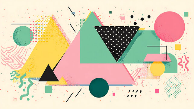 Colorful Pastel Memphis Style Abstract Background with Geometric Shapes