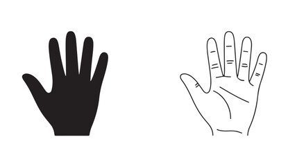 Fototapeta premium Hands Gesture Line Art Minimalist Two Open Palms Side by Side Black and White Communication Concept