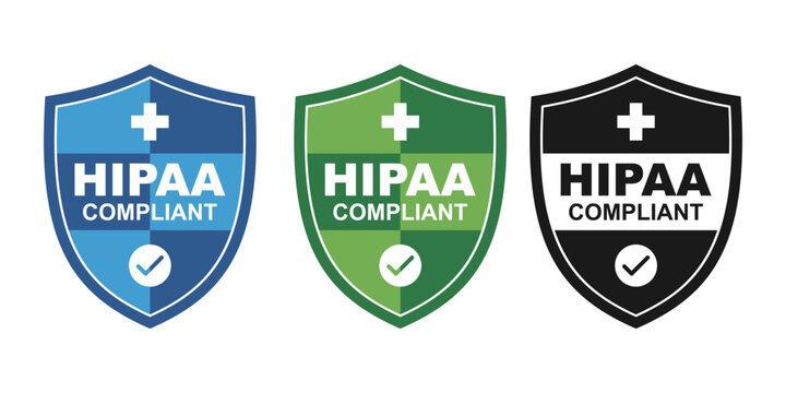 Set of hipaa compliant shield icons with medical cross and check mark symbol