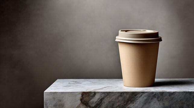 Coffee Cup on Marble Table with Neutral Background and Soft Light