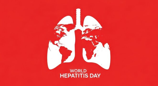 World hepatitis day conceptual illustration with human lungs shaped like a world map on a red background