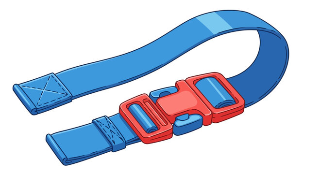Blue safety strap with red buckle, isolated on white background