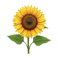 Fototapeta premium A vibrant sunflower with bright yellow petals and a brown center standing upright isolated png