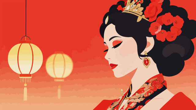 Elegant Traditional Chinese Bride with Festive Lantern Background
