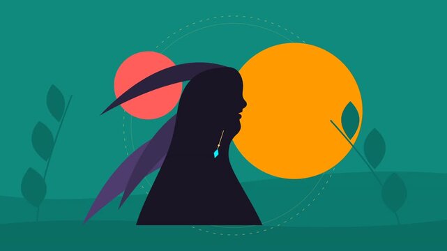 Profile Silhouette of a Woman with Hair Flowing in a Stylized Flat Art Style