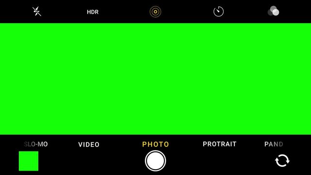 smartphone camera interface with green screen