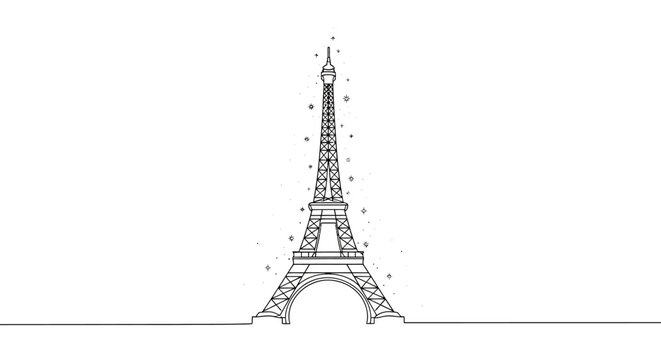 Eiffel Tower minimalist line drawing, iconic paris landmark, simple sketch