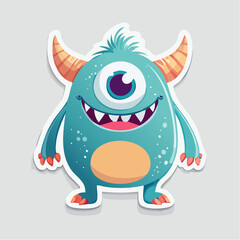 Fototapeta premium Cute Blue One-Eyed Monster Character