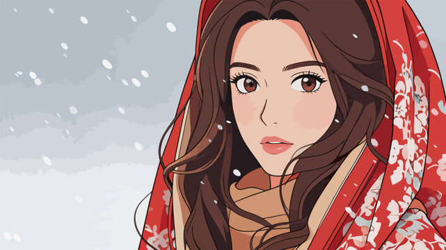 Portrait of elegant woman in winter snowfall scene