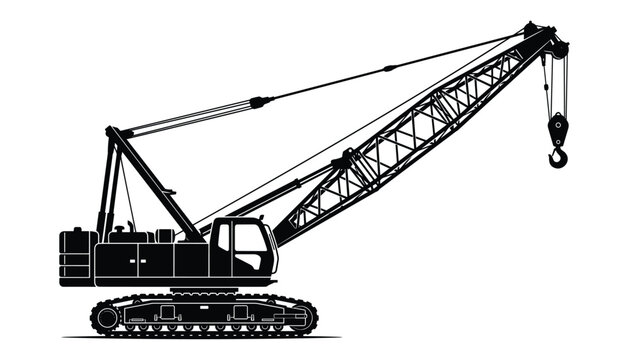 Crawler crane silhouette vector on transparent background industrial construction heavy machinery equipment symbol.