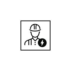 Fototapeta premium Electrician worker in hard hat with lightning bolt energy symbol icon