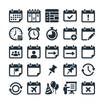 Collection of calendar icons and symbols.