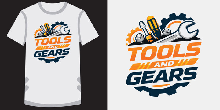 Tools and gears logo design with wrench screwdriver and cogs for mechanic.
