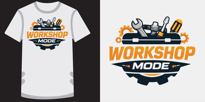 Workshop mode t shirt design with tool box illustration for mechanic and industrial repair.