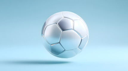 Fototapeta premium Soccer ball floating against a light blue background, showcasing its classic black and white hexagonal pattern and smooth surface texture. Selective focus