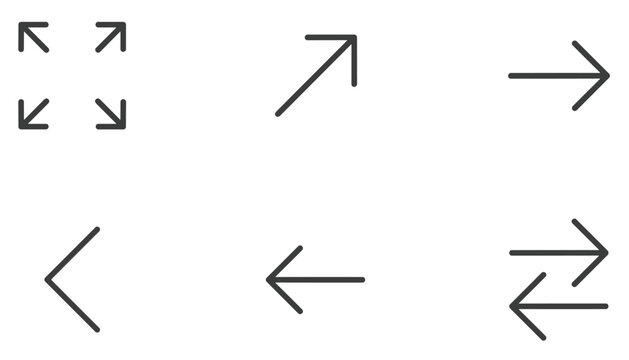Collection of arrow icons showing different directions and expansion on transparent background vector.