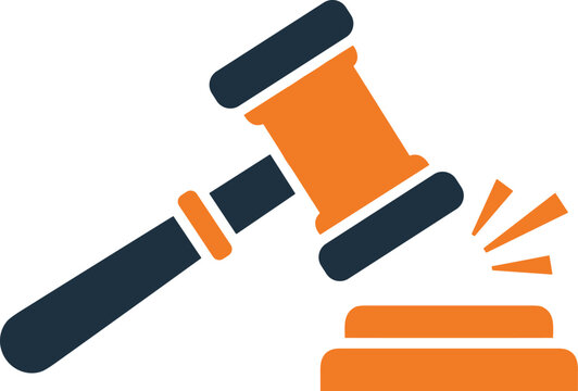 Gavel and sounding block on gray checkered background vector illustration.
