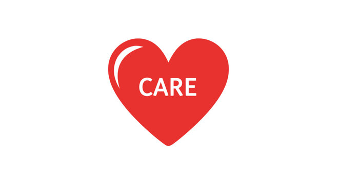 Red Heart with Word Care, Love Symbol, Health and Support Concept