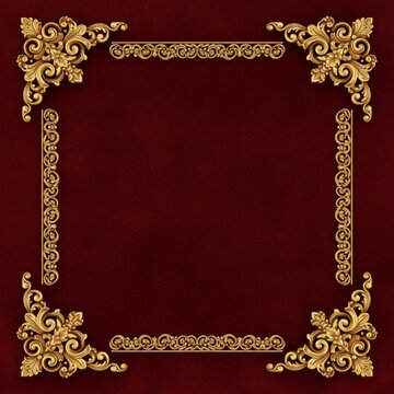 Golden ornate borders on white background. Decorative corner elements with swirls and leaves. Elegant framing for invitations, certificates or cards. Ornate Elegant Eastern Ornamental Design Elements