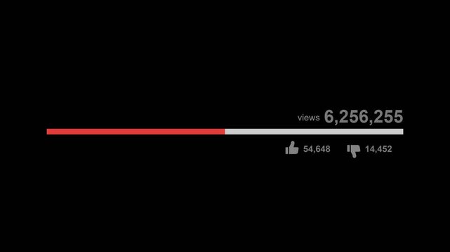 Animated social media video player interface showing high view counts and engagement metrics