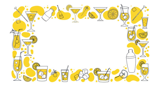 Summer Cocktail Border Frame - Refreshing Drinks and Citrus Fruits, Hand-Drawn Style