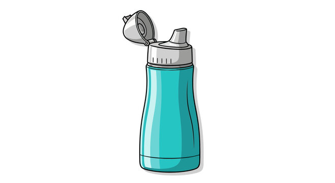 Turquoise Water Bottle with Open Lid - Isolated on White Background