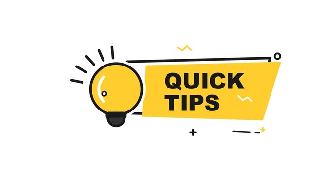 Animated quick tips banner with a glowing yellow lightbulb icon in a hand drawn doodle style