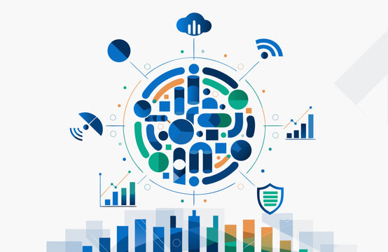 Infographic with various data visualization elements and icons