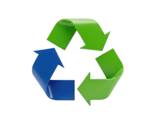 Fototapeta premium Green and blue recycle symbol showing three arrows in a circle Isolated Png