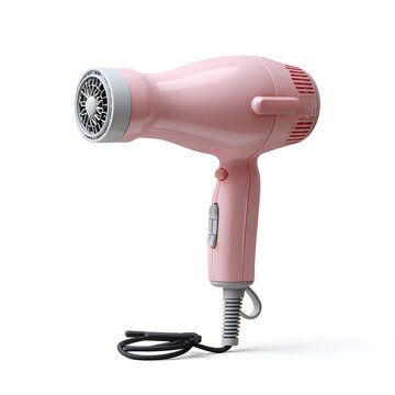 Compact pink portable hair dryer with diffuser attachment on a clean white background a common beauty and personal care tool for styling and drying hair at home or while traveling blow dry diffuser