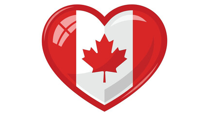 Obraz premium Glossy Heart Shaped Canada Flag Icon with Maple Leaf Isolated on White Background for National Holidays and Patriotism