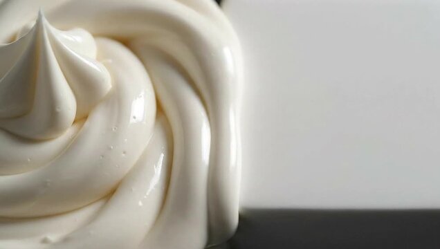 Close up of creamy white frosting swirled on a plate.